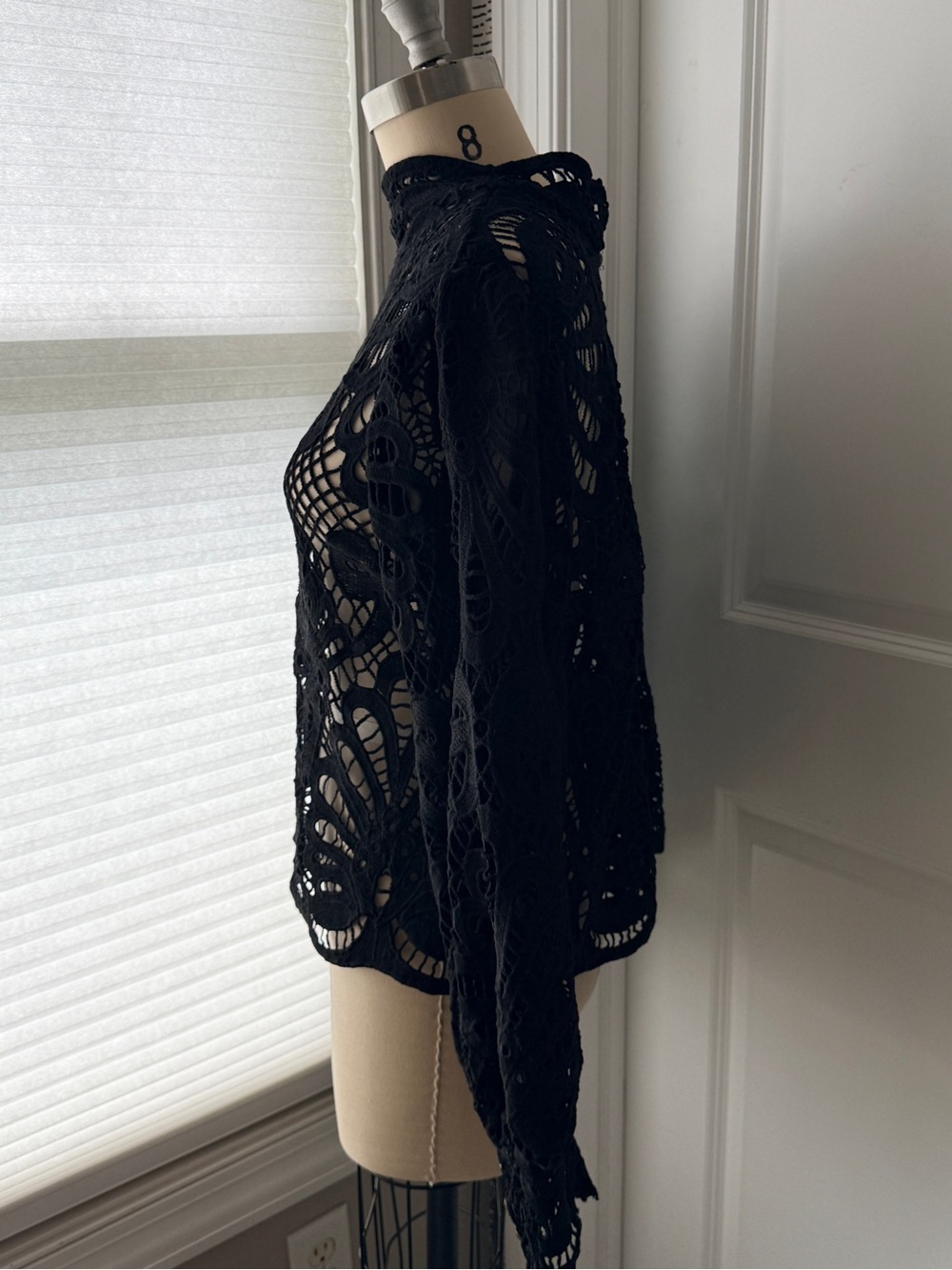 Anthropologie Black Crochet Lace Keyhole Blouse - Picture 5 of 5